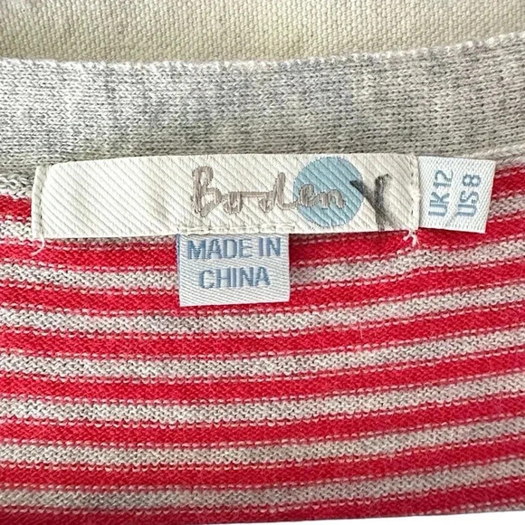 BODEN | NWOT | LONG COTTON & WOOL CARDIGAN SWEATER RED STRIPE | SIZE: 8 - Picture 9 of 9